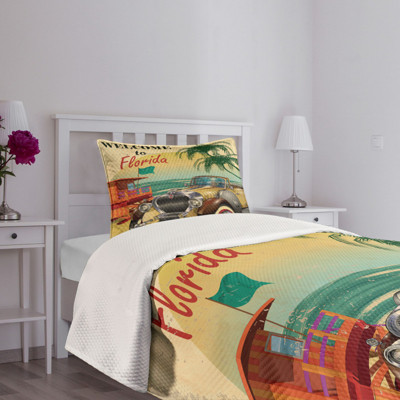Old Beach Car Picture Bedspread Set