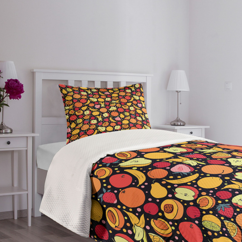 Colorful Fruits and Dots Bedspread Set