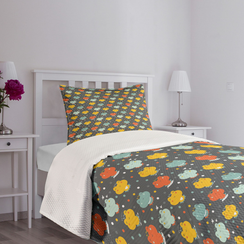 Cartoon Colorful Frogs Bedspread Set