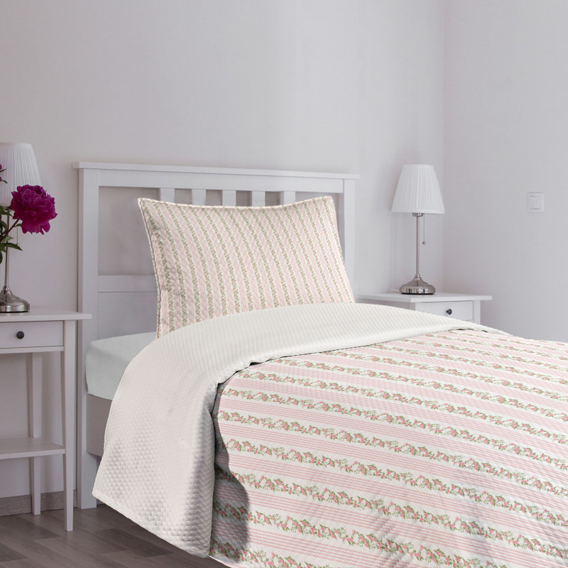 Pastel Flora and Stripes Bedspread Set