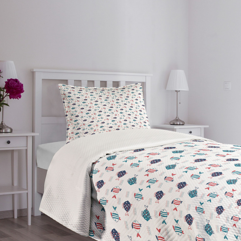 Doodle Fish and Waves Bedspread Set