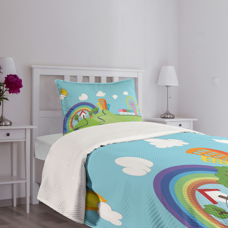 Cartoon Village Bedspread Set