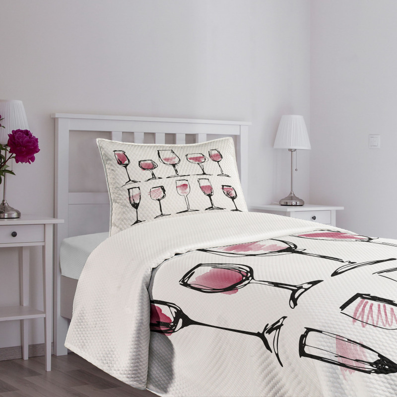 Sketch Wine Glasses Bedspread Set