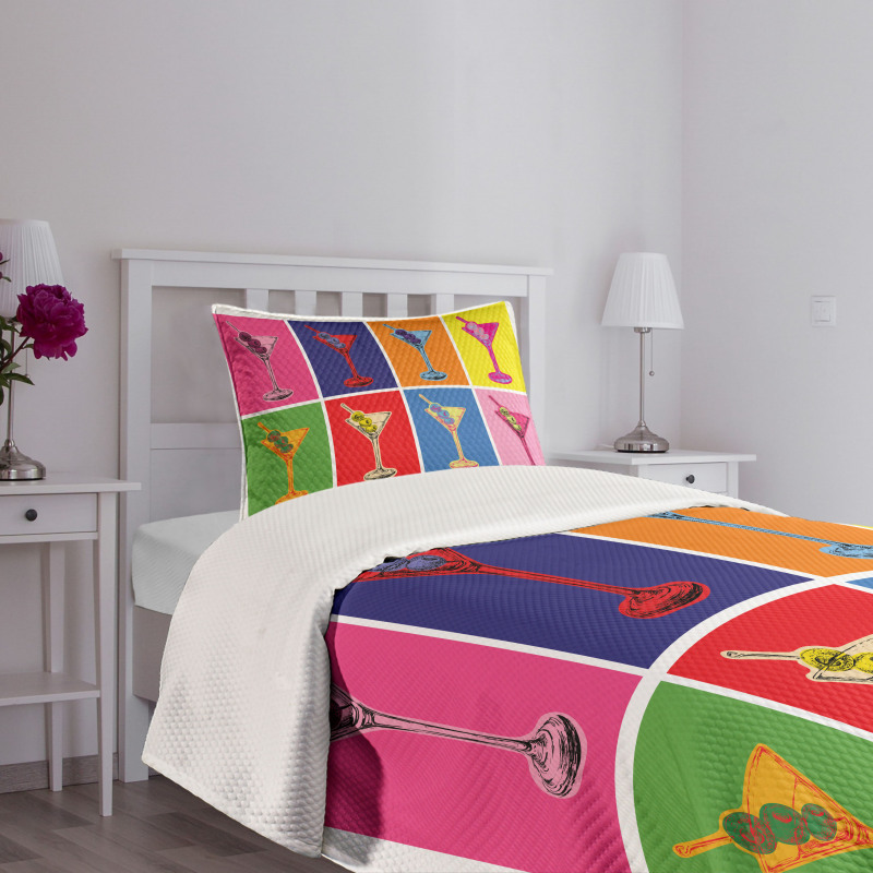 Colorful Martini Glass Bedspread Set