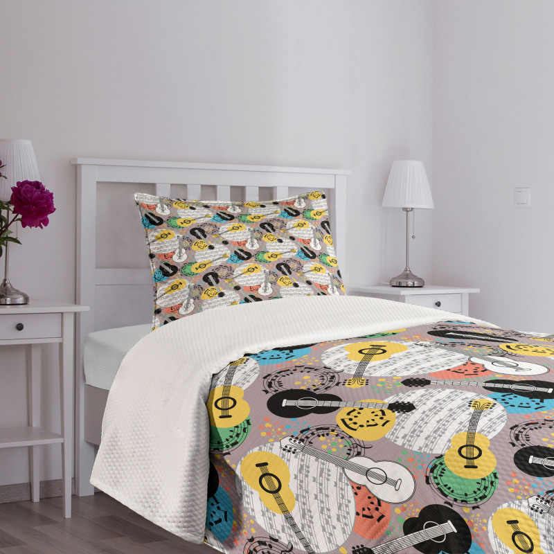 Guitars Notes Bedspread Set