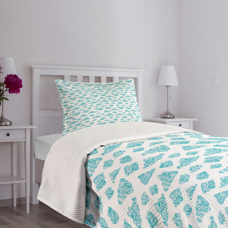 Blue Ornate Sky Motifs Bedspread Set