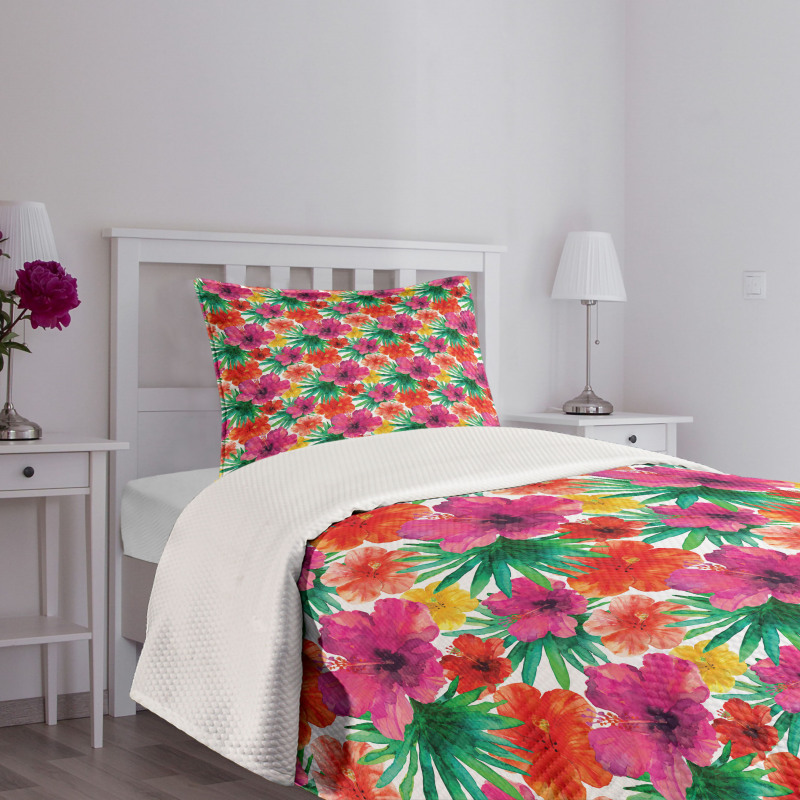 Watercolor Hibiscus Bedspread Set