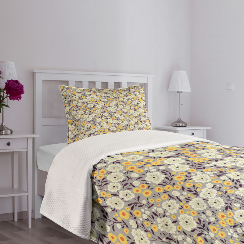 Warm Toned Flower Foliage Bedspread Set