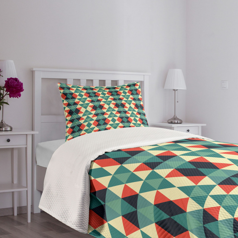 Colorful Grid Retro Style Bedspread Set