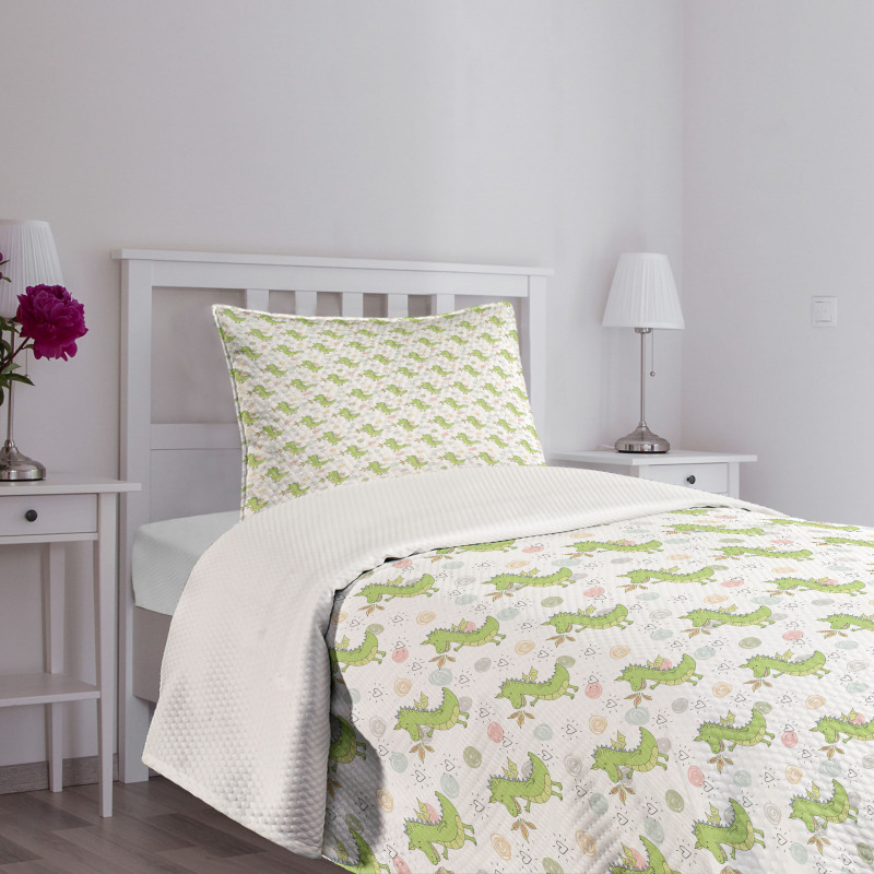 Funny Dragons Waving Hello Bedspread Set