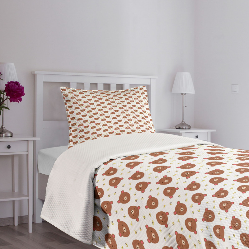 Bear and Bee Cartoon Bedspread Set