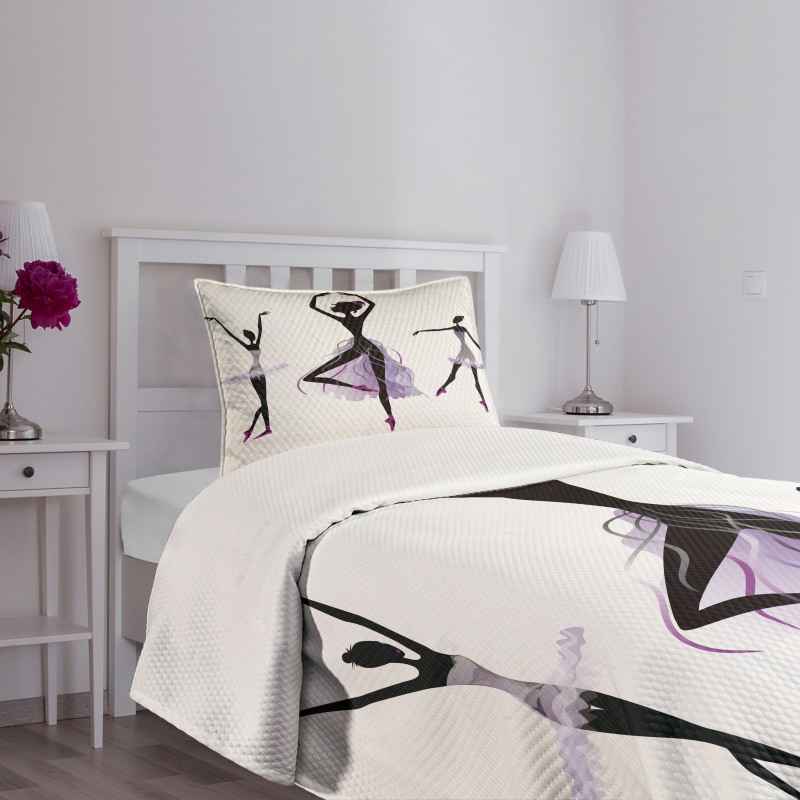 Ballerina Dancer Silhouettes Bedspread Set