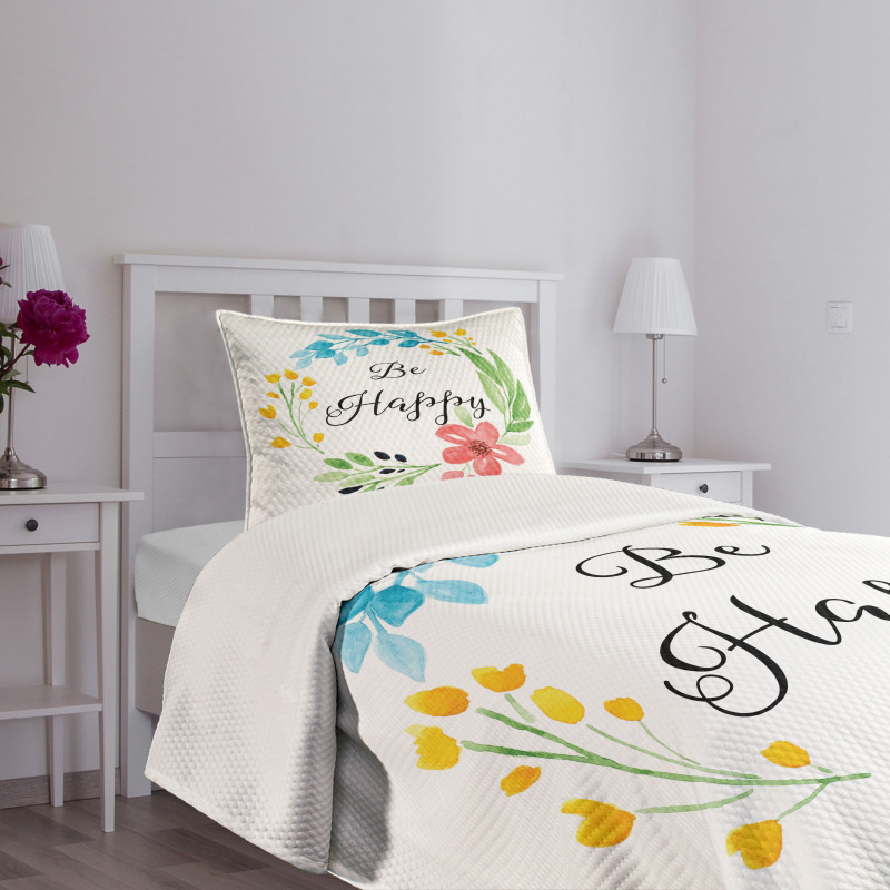 Watercolor Floral Wreath Bedspread Set