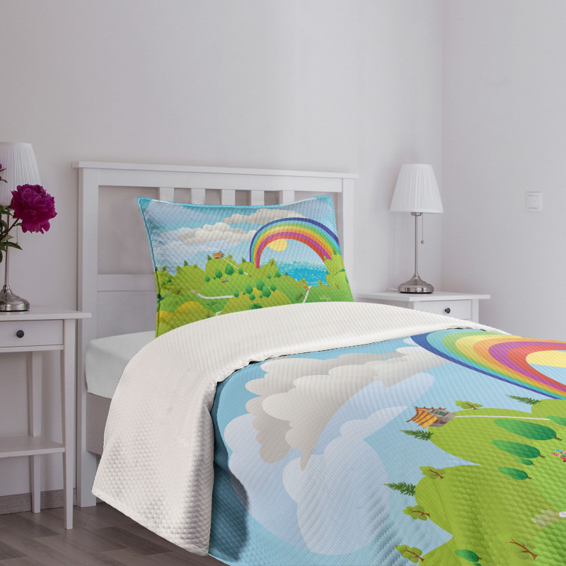 Landscape with Rainbow Clouds Bedspread Set