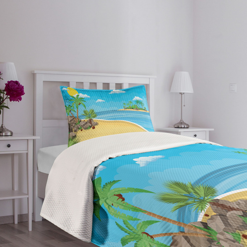 Palms Rocks Sand Sun Bedspread Set