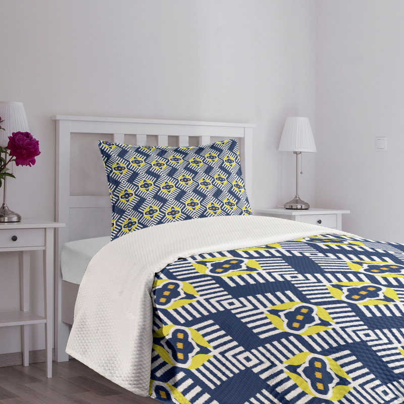 Abstract Florals and Zig Zag Bedspread Set