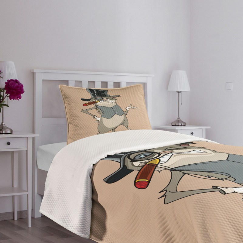 Funny Gentleman Cat Monocle Bedspread Set