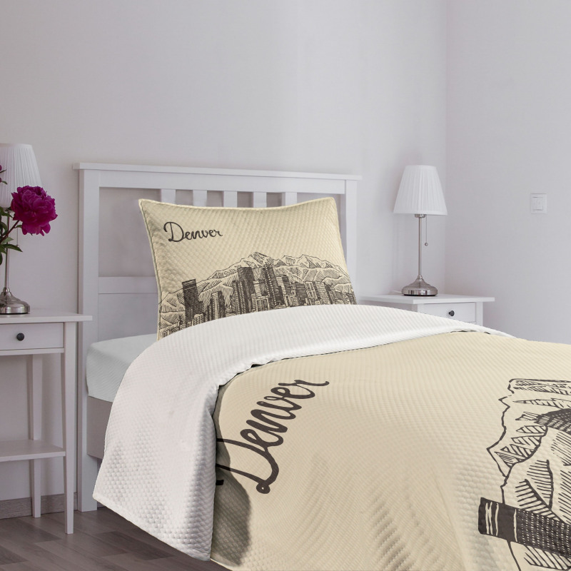 Denver City Skyline Sketch Bedspread Set