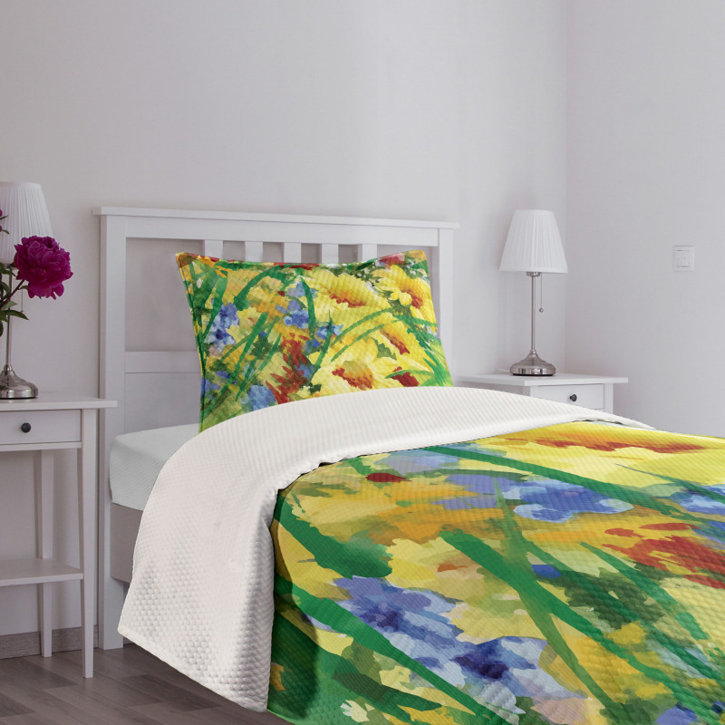 Watercolor Flower Field Bedspread Set