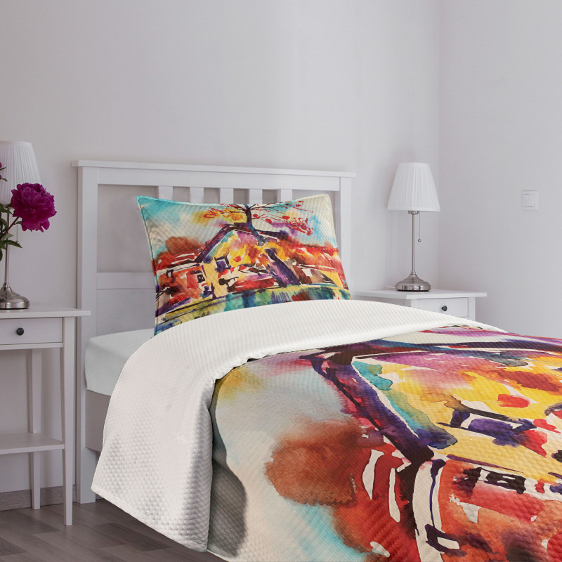 Abstract Country Village Bedspread Set