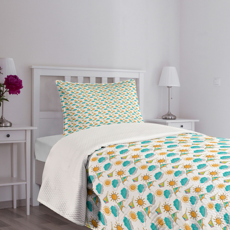 Sun and Clouds with Outlines Bedspread Set