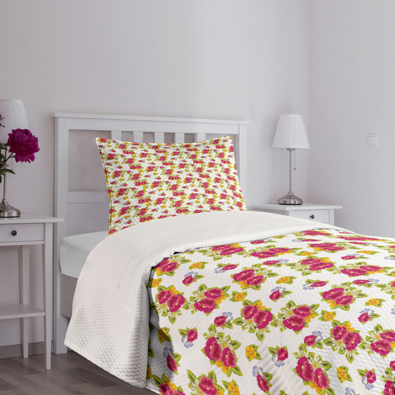 Colorful Fresh Wildflowers Bedspread Set