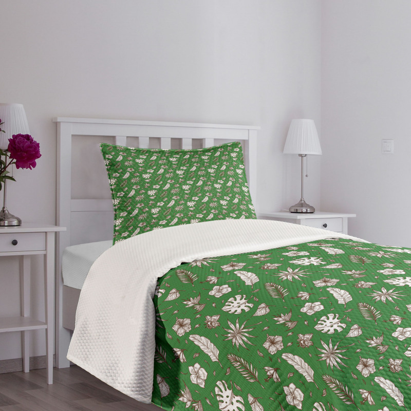 Hand Drawn Palm and Monstera Bedspread Set