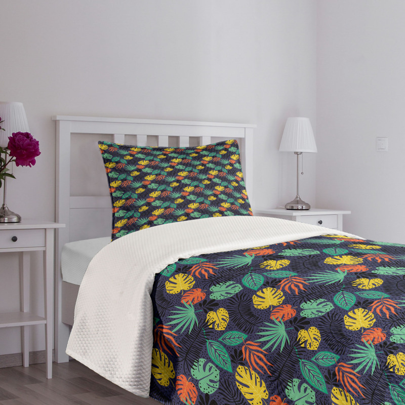 Colorful Tropical Foliage Bedspread Set
