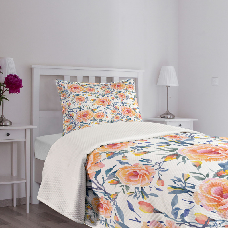 Blossoms with Aquarelle Effect Bedspread Set