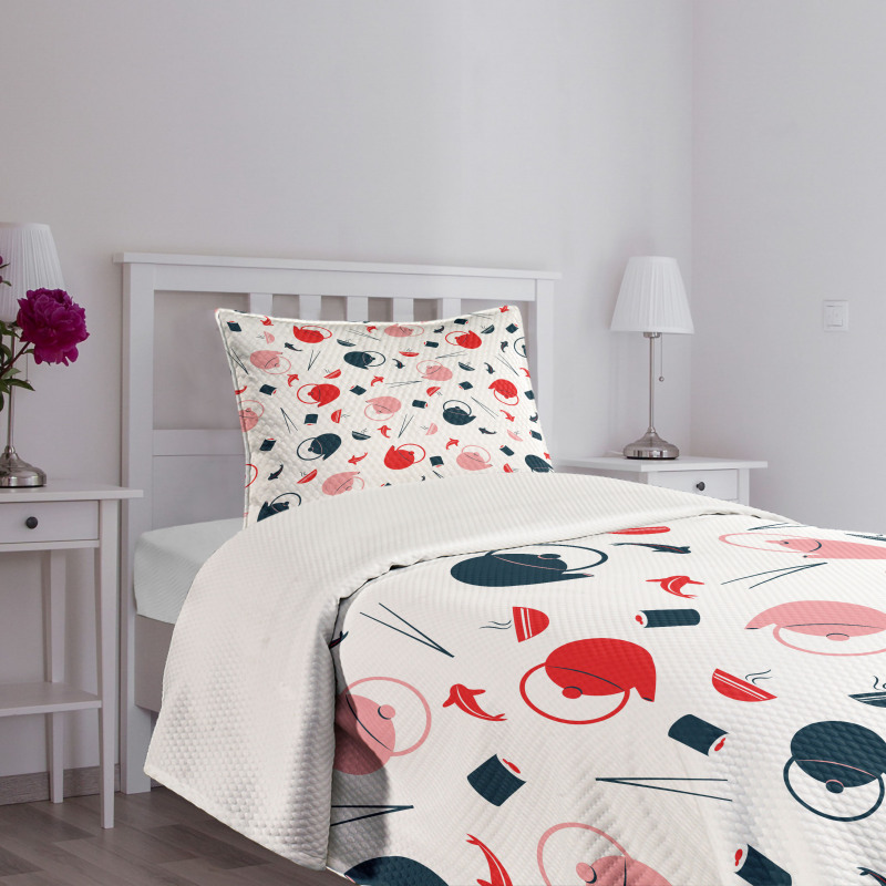 Teapots Salmon Chopsticks Bedspread Set