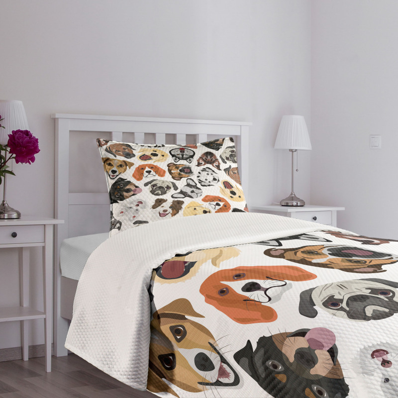 Faces of Various Dog Breeds Bedspread Set