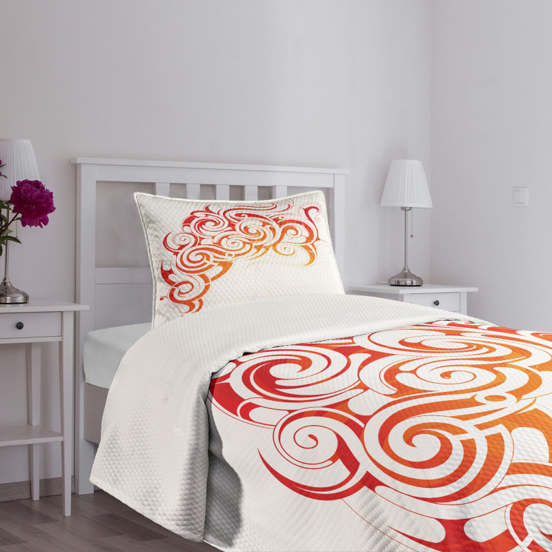 Orange Tones Abstract Curls Bedspread Set