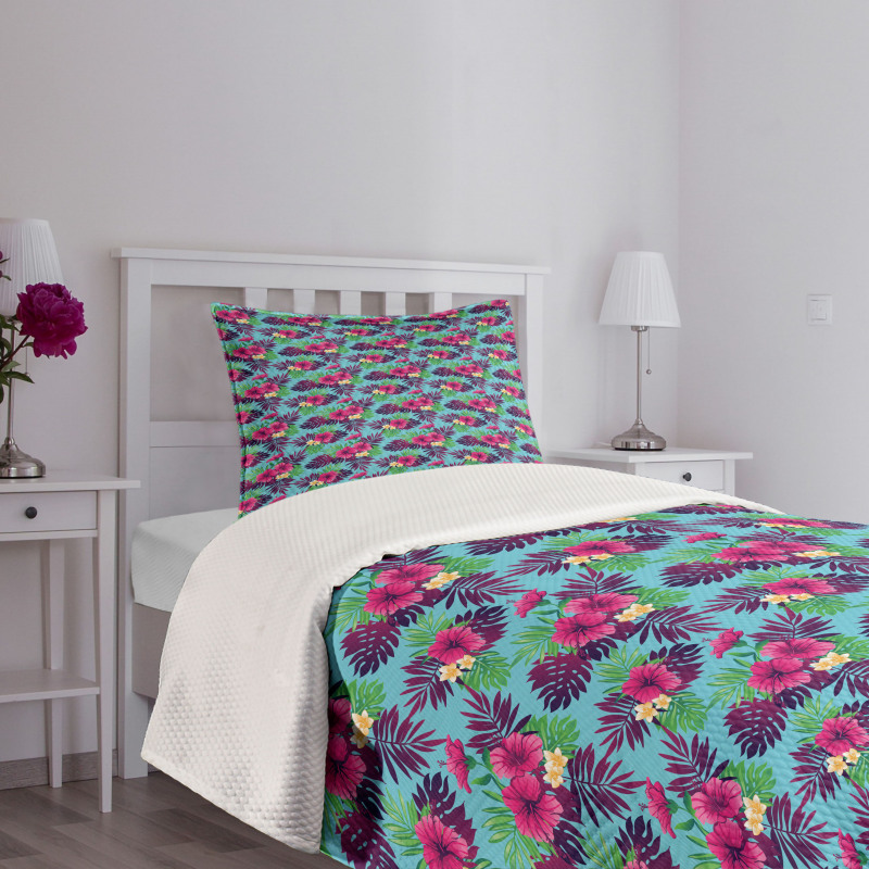 Forest Leaves on Aqua Shade Bedspread Set