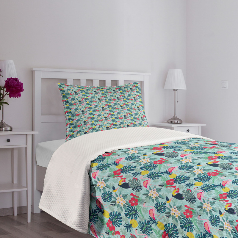 Flamingo Pineapple Toucan Bedspread Set