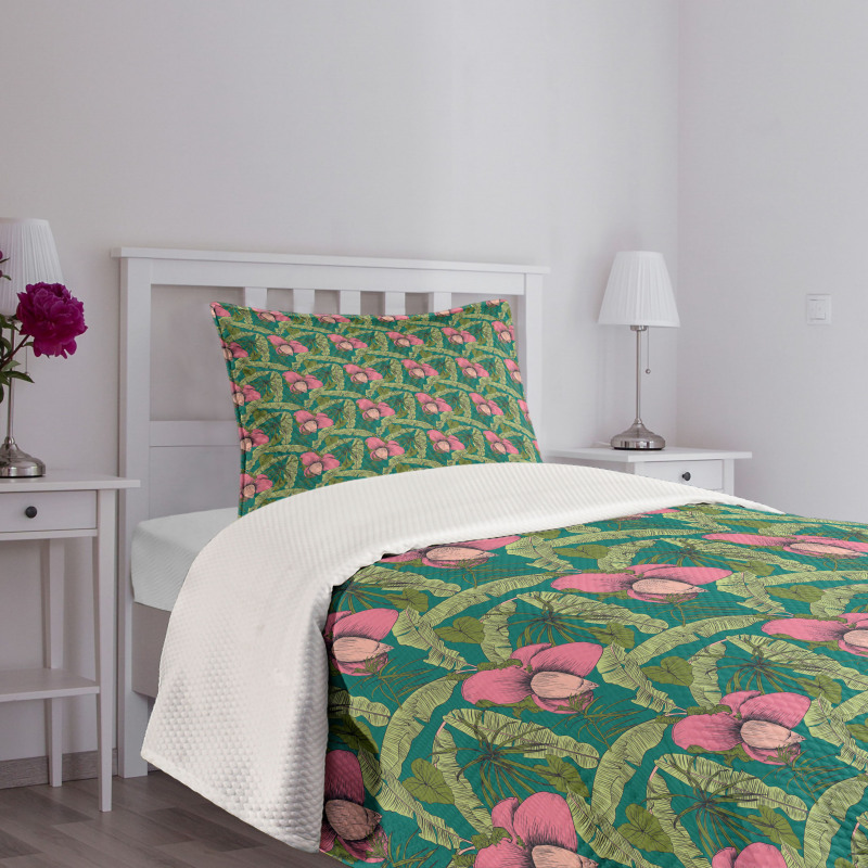 Banana Leaves Hibiscus Bedspread Set