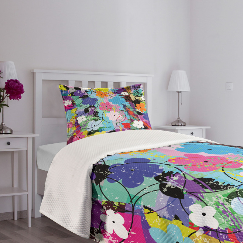 Abstract Floral Artwork Bedspread Set