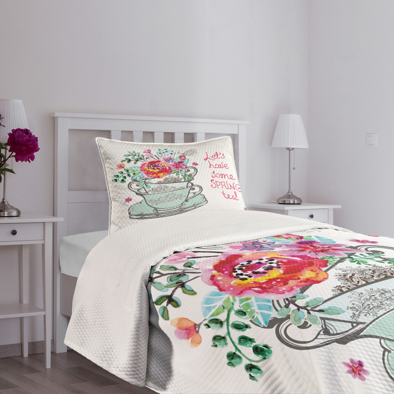 Lets Have Some Spring Tea Text Bedspread Set