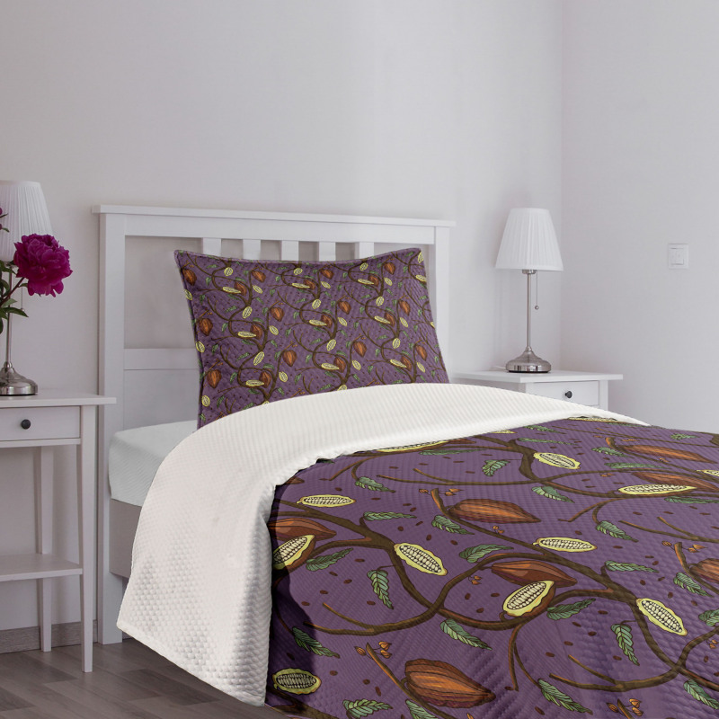 Cocoa Beans on Tree Branches Bedspread Set