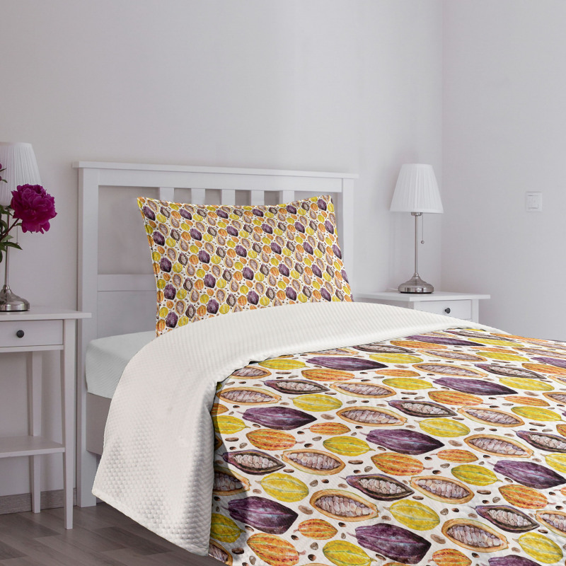 Watercolor Style Tropic Food Bedspread Set