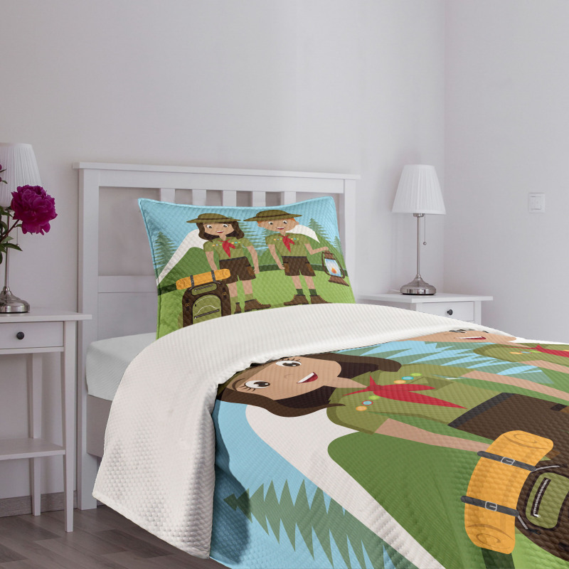 Woman and Men in Forest Bedspread Set