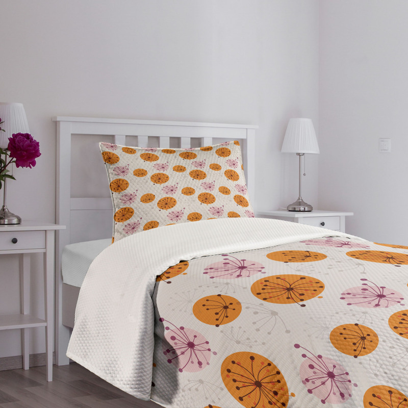 Pink Orange Spots Flowers Bedspread Set