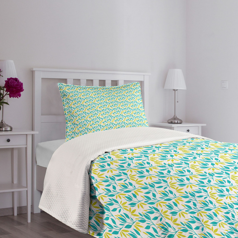 Abstract Herb Leafy Stems Bedspread Set