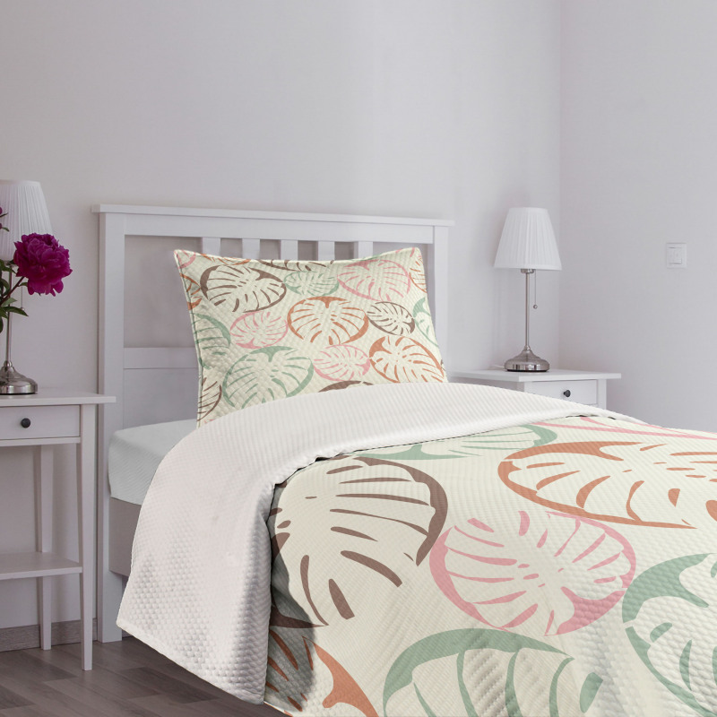 Retro Style Monstera Leaf Bedspread Set