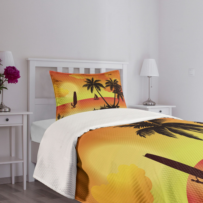 Coconut Palms and Surfer Bedspread Set