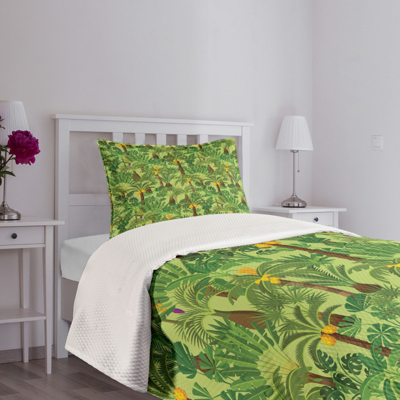 Tropic Forest Foliage Leaves Bedspread Set