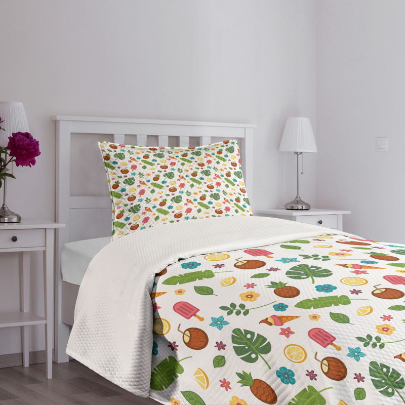 Ice Cream and Exotic Leaves Bedspread Set