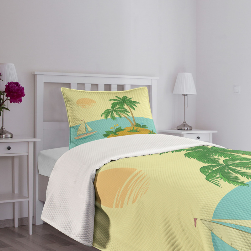 Tropical Palm Tree and Boat Bedspread Set
