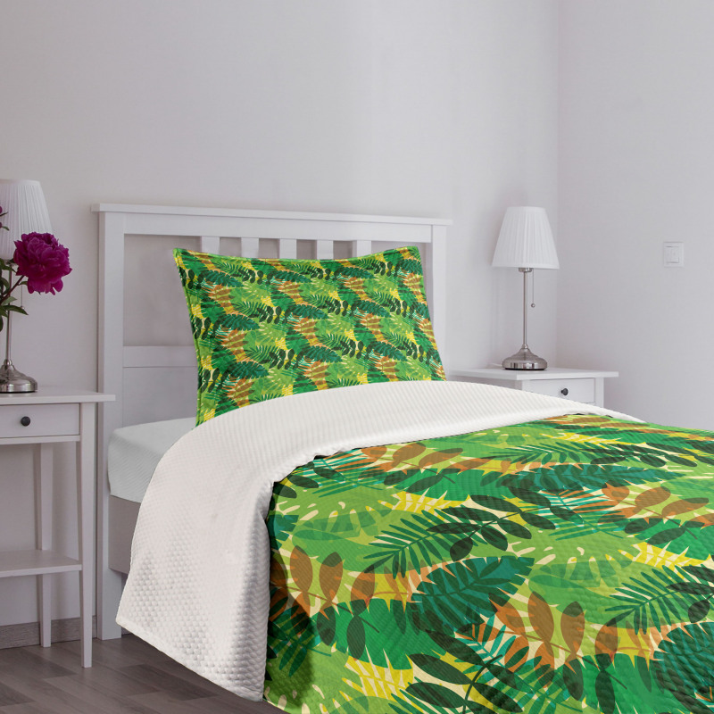 Exotic Palm Leaves Foliage Bedspread Set