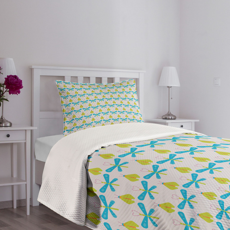 Cartoon Style Bugs Pattern Bedspread Set