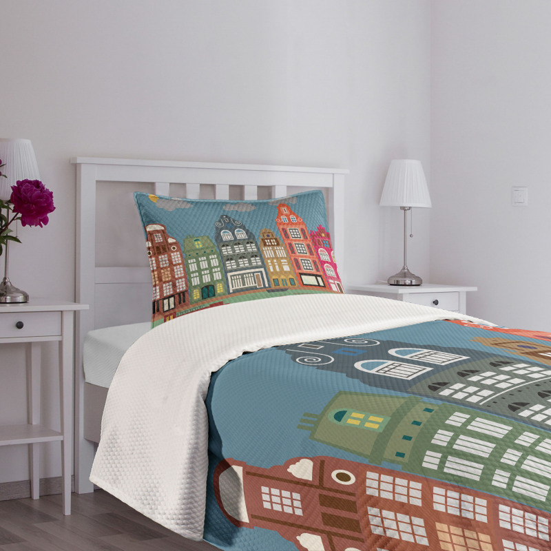 European Houses and Ships Bedspread Set